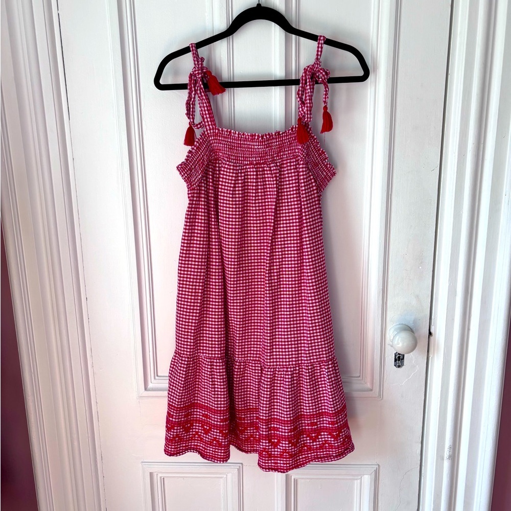 Old Navy Sleeveless Tiered Gingham Swing Mini Dress Lined Pockets Size Medium